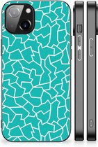 Telefoonhoesje Geschikt voor iPhone 14 Back Case Siliconen Hoesje met Zwarte rand Cracks Blue