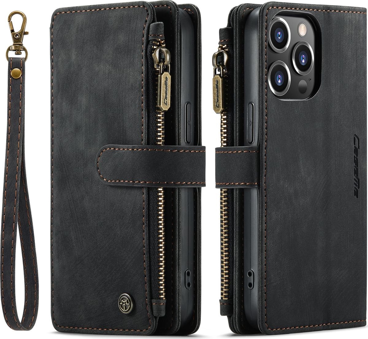 Apple iPhone 14 Pro Hoesje - Caseme - Serie - Kunstlederen Bookcase - Zwart - Hoesje Geschikt Voor Apple iPhone 14 Pro