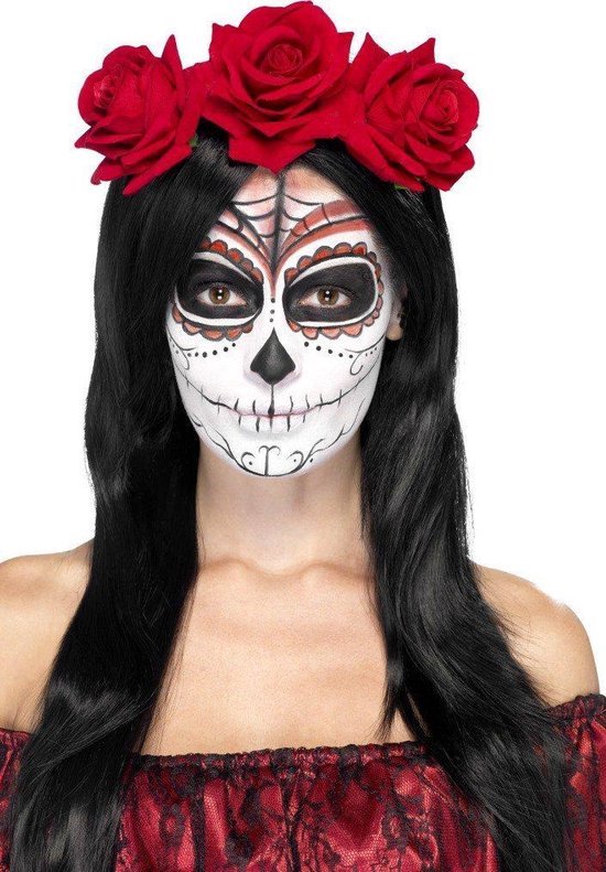 Costume Et Maquillage D'halloween Pour Petite Fille Sugar Skull. Fête  D'halloween. Le Jour Des Morts.