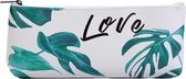 Trendy groene etui - pennenzak blad love - geschikt voor potloden - vulpotlood - pen - etui voor volwassenen - etui meisjes - etui jongens - etui voor school - etui voor kantoor