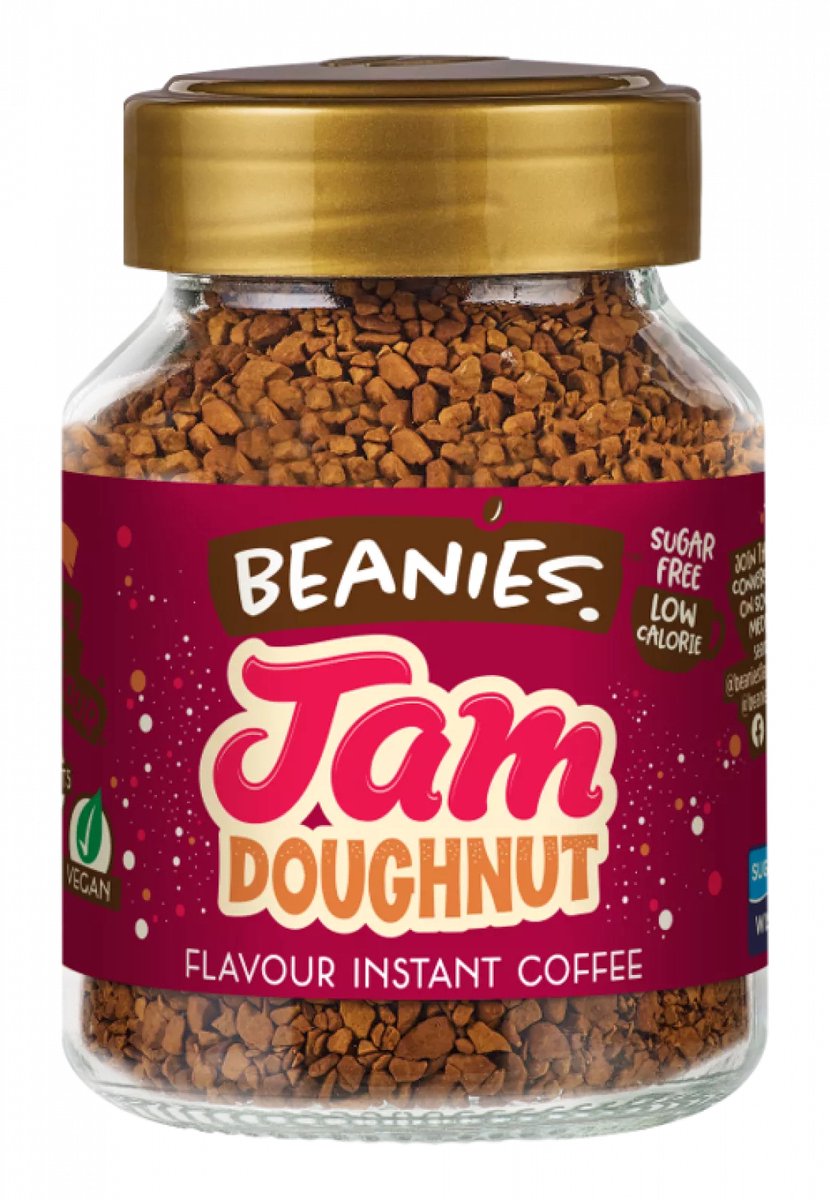 Goedkoopste Beanies - instant koffie - Jam Doughnut - koffie - flavoured - oploskoffie - Jam Donut - koffie - koffie cadeau