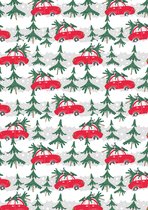 Inpakpapier Kerst papier Xmas Cars Red- Breedte 70 cm - 200m lang