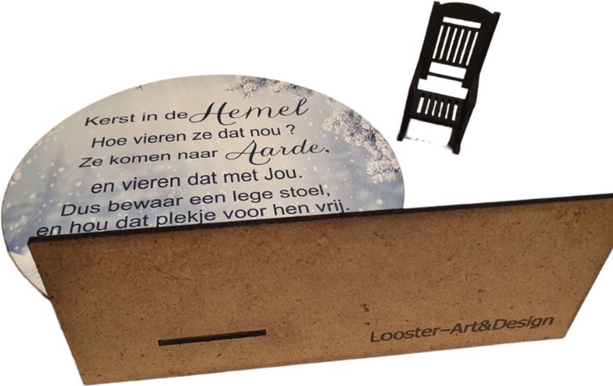 Gedenk Troost bord op stander incl stoeltje Kerst vieren in de