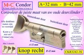 M&C Condor high security deurcilinder met Knop RECHT 32x42 mm - SKG*** - Politiekeurmerk Veilig Wonen  -  inclusief gereedschap montageset