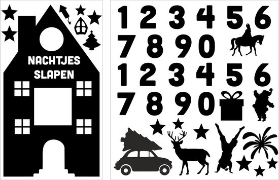 Aftelkalender Sint en kerst - raamsticker - statische stickers - herbruikbaar - zwart
