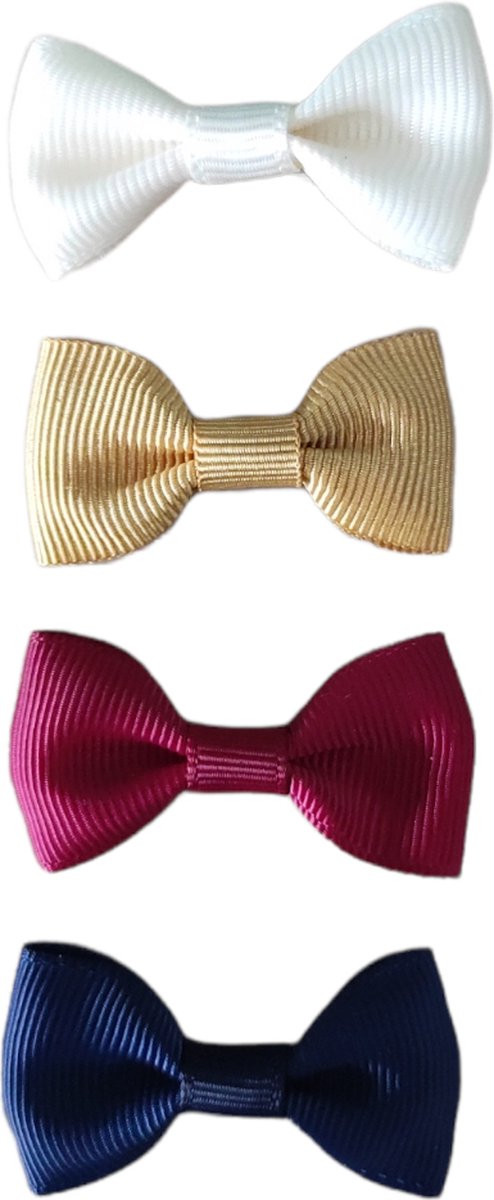 Haarspeldjes voor Baby en Meisjes - Baby Strikjes - Set van 4 - Crème, Goud, Bordeaux & Donkerblauw