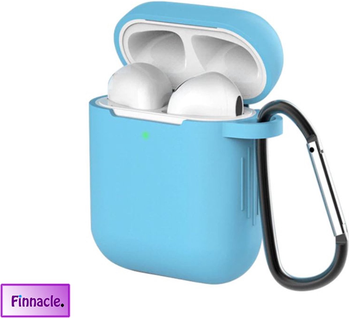 Finnacle - Hoesje geschikt voor Apple AirPods 1 / 2 met Clip - licht blauw - Siliconen - Case - Cover - Soft case