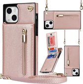 Fonu Fashion Porte monnaie étui avec corde compatible avec iPhone 14 Plus  -  Or rose
