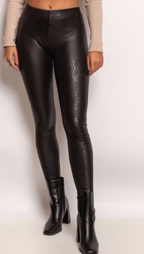 Slangen print leer look legging | zwart | maat S