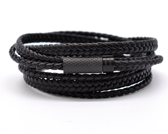 Akitsune Silvus Leren Armband Met Magnetische Sluiting - 5 mm Voor Dames en Heren - Roestvrij Staal, Eenvoudig