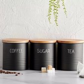 Bewaarblik - Voorraadpotten - Suikerpot - 3 stuks -  Voorraadblik - Deksel Bamboe - Luchtdict Voorraadbussen Potten - Koffie Thee Suiker - Zwart