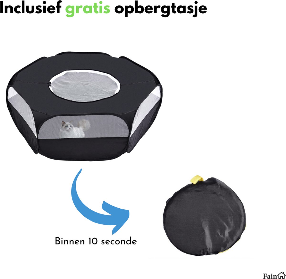 Fain® Konijnenren – Opvouwbaar – Knaagdieren ren – Zwart – Volledig afsluitbaar - Kooi – Voor binnen en buiten gebruik – Extra klim- en nagelbestendig thumbnail 7