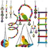 Jouets pour oiseaux 10 pièces - Set avec échelle, boule, perles, cloches, etc. - Pour perruche, perroquet, calopsitte, etc.