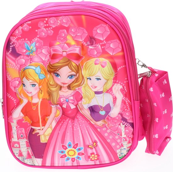 3D Trendy Meisjes schooltas/RugZak roze 3 vriendinnen print - Kerst cadeau