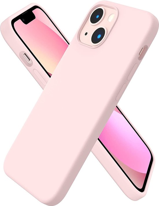 Deux coques de téléphone rose pâle pour iPhone, l'une placée sur l'autre.
