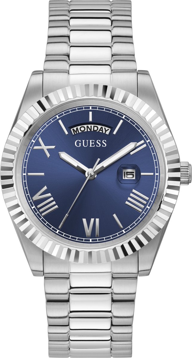 Guess Heren Horloge GW0265G7 Staal Quartz met Donker Blauwe Wijzerplaat