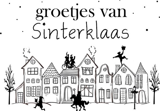 Foto: Studio juulz sinterklaas kaart ansichtkaart de groetjes van sinterklaas 10 stuks zwart wit sinterklaas 5 december pakjesavond sinterklaasfeest a6 welkom sinterklaas