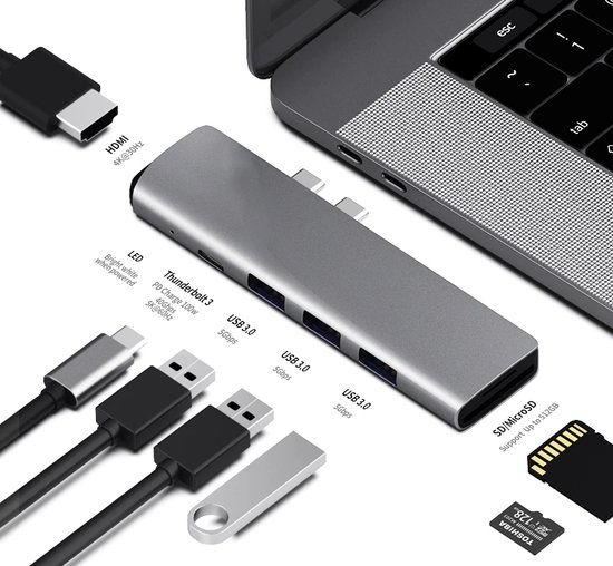 NEUW! USBC hub Macbook Air/Pro HDMI Thunderbolt 3 Space Gray 7