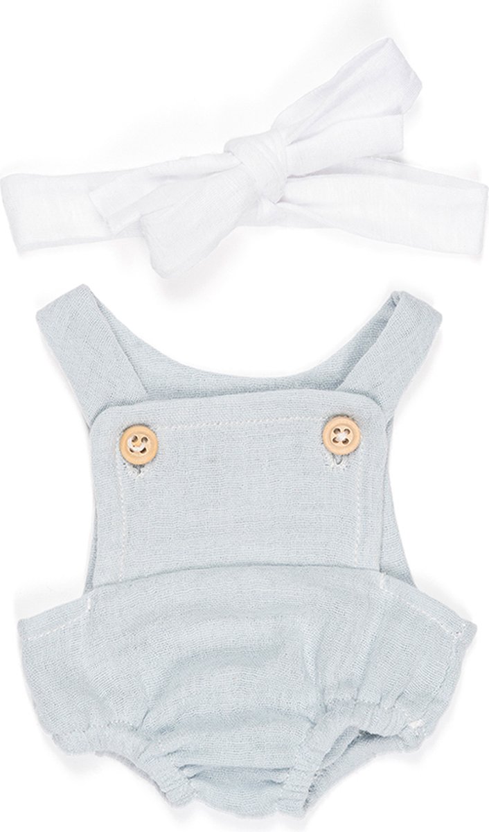 ML Poppen: KRUIPPAKJE lichtblauw/wit voor meisje 32cm, 2-delig, met haarlint, met kleerhanger, 3+