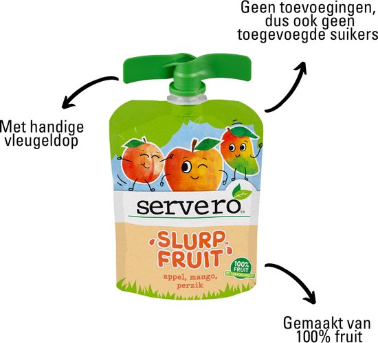 Servero Slurpfruit 100% Fruit - Familypack knijpfruit - Appel Mango Perzik en Appel Perzik Abrikoos - 12x 90 gram