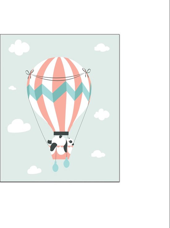 PosterDump - Slapende panda in een luchtballon groen - Baby / kinderkamer poster - Dieren poster - 70x50cm