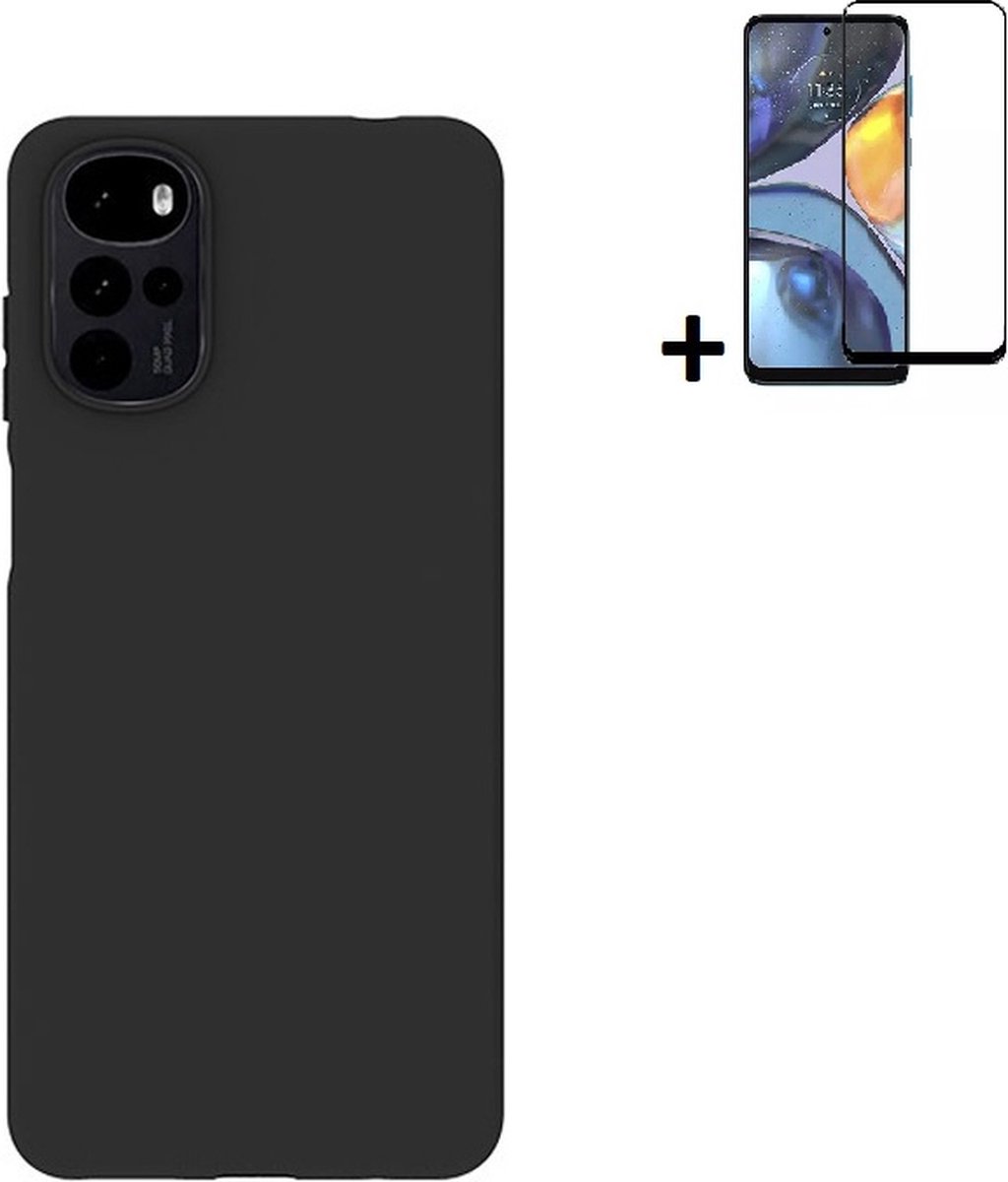 MoDo hoesje voor Motorola Moto G22 - Siliconen Back Cover - Zwart met full screenprotector