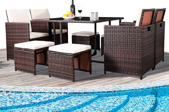 Happyment® Luxe tuinset - 4 tot 8 persoons - Loungeset tafel - Wasbare  kussens -... | bol.com