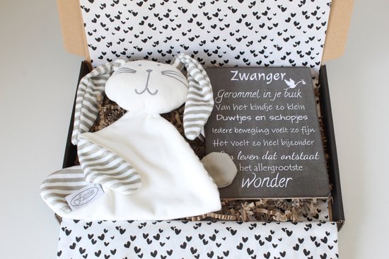 Brievenbus cadeau Knuffel konijn wit - cadeau zwangerschap - cadeau baby - kraamcadeau