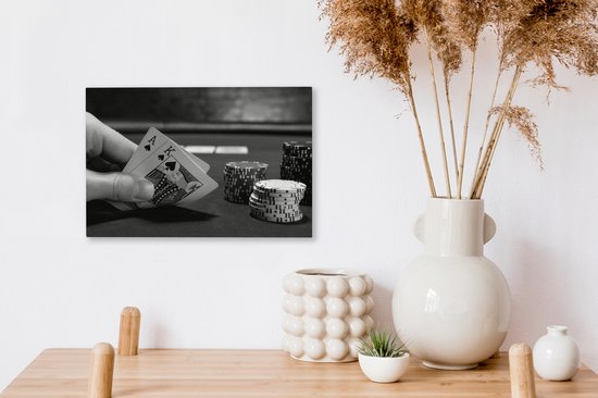 Tableau sur toile Vue rapprochée du poker - noir et blanc - 30x20 cm - Décoration murale