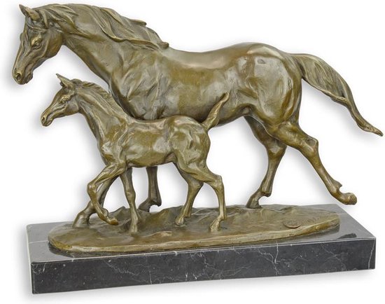 Sculpture en bronze - Cheval et poulain - - 23,9 cm de haut