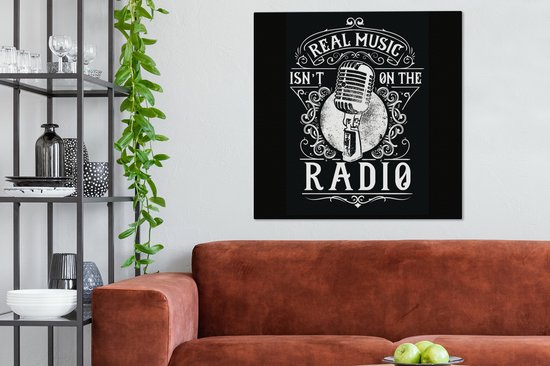 Toile Peinture Micro - Radio - Rétro - Illustration - 90x90 cm - Décoration murale - Cadeau Vaderdag - Cadeau - Cadeau pour Lui - Astuce - Homme