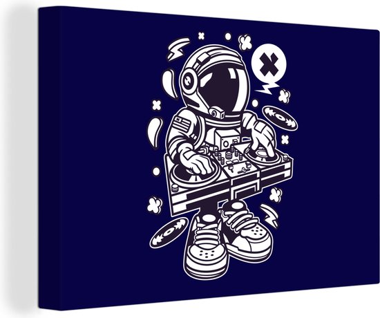 Tableau Peinture DJ - Astronaute - Vintage - 90x60 cm - Décoration murale