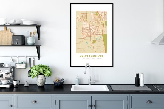 Fotolijst incl. Poster - Kaart - Stadskaart - Kaatsheuvel - Plattegrond - Vintage - 60x90 cm - Posterlijst