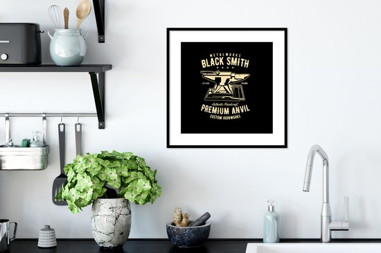 Cadre photo inclus. Affiche - Mancave - Enclume - Forge - Vintage - 40x40 cm - Cadre affiche