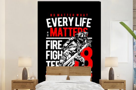 Behang - Fotobehang Mancave - Brandweer - Vintage - Quotes - Breedte 155 cm x hoogte 240 cm