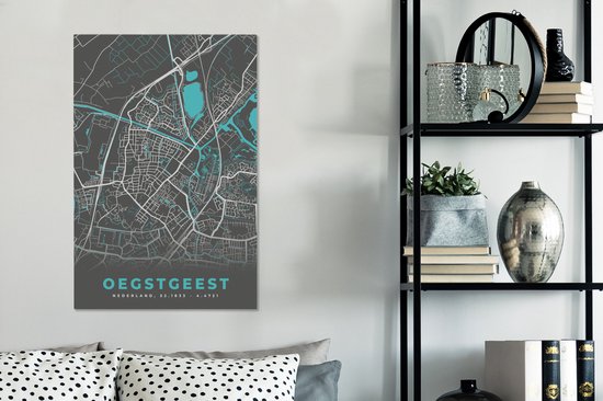Tableau sur toile Oegstgeest - Carte - Plan d'étage - Plan de la ville - 60x90 cm - Décoration murale