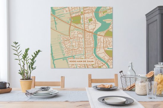Canvas schilderij 90x90 cm - Wanddecoratie Plattegrond - Kaart - Koog aan de Zaan - Vintage - Stadskaart - Muurdecoratie woonkamer - Slaapkamer decoratie - Kamer accessoires - Schilderijen op canvas