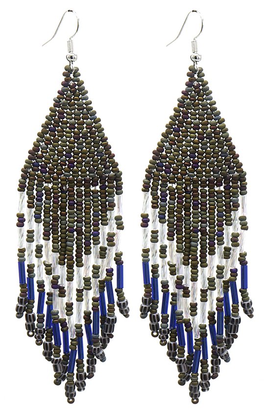 Oorbellen met Glaskralen - Seed Beads - 10x3 cm - Grijs