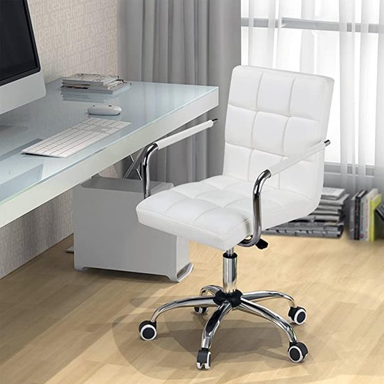 Kari Bureaustoel, ergonomische bureaustoel, draaistoel, werkkruk met wielen, armleuning, managersstoel, in hoogte verstelbaar, van kunstleer, wit