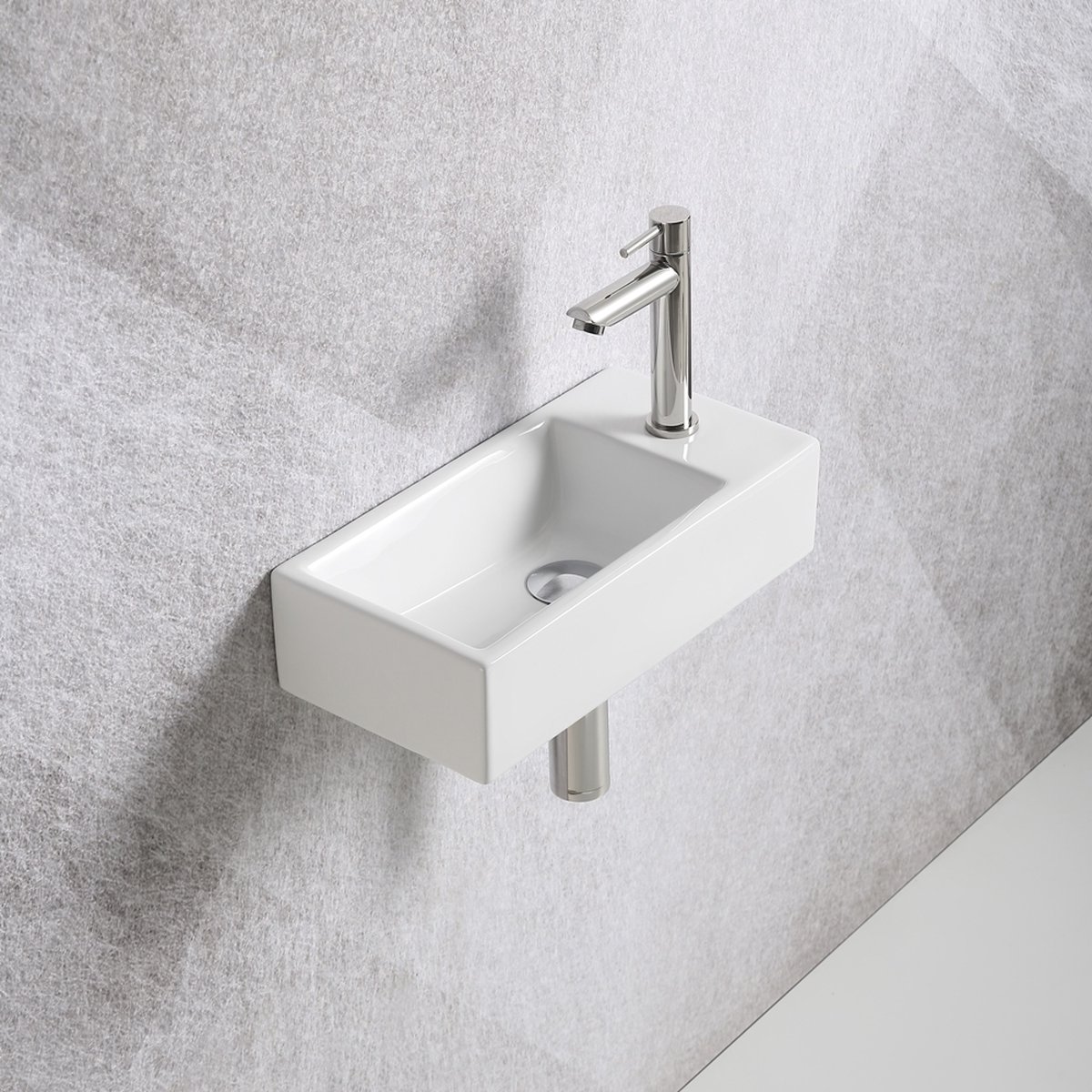 Fonteinset Mia 40.5x20x10.5cm glans wit rechts inclusief fontein kraan, sifon en afvoerplug chroom
