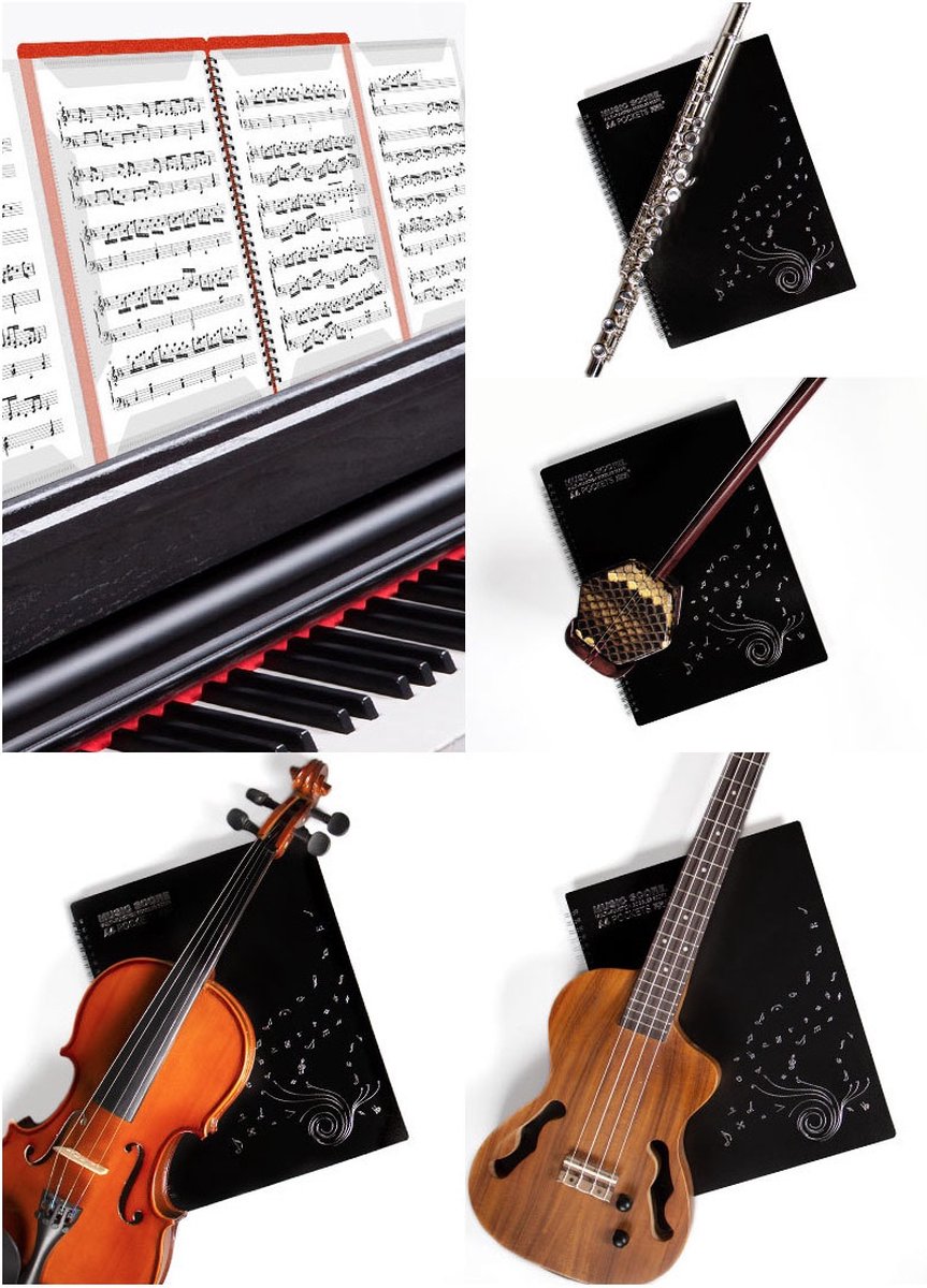 Bladmuziekmap 52 Pagina's Capaciteit 4 Pagina's Uitbreiden A4 Muziekmap Afneembaar voor Pianotoetsenbord Viool Cello, met Waterdichte Buitenschaal Multifunctioneel Gebruik