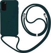 RNZV - Samsung A21 - Siliconen telefoonhoesje met koord - Donker groen