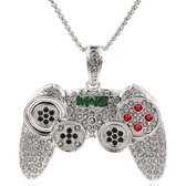 Game Controller Ketting met Hanger Zilver Kleurig met Diamantjes (Zirkonia) - Gamer Kettingen Heren - Cadeau voor Man