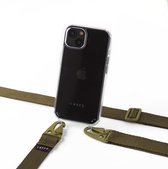 Apple iPhone 13 silicone hoesje transparant met oortjes en verticale brede band groen