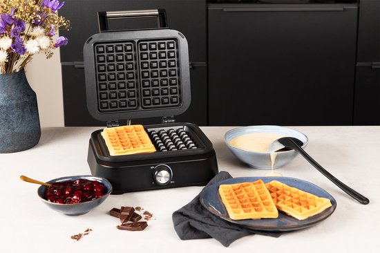 Princess 132398 Wafelijzer - 2 Belgische wafels - 4x7 - Regelbare thermostaat - Anti aanbaklaag - Hoog vermogen - 1500 Watt - 26 x 22 cm - Belgisch Wafelijzer Deluxe - Zwart van Princess — afbeelding 3