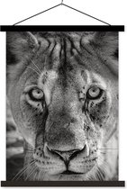Poster profil animal lionne en textielposter noir et blanc lattes noires 90x120 cm - Tirage photo sur plaque scolaire (décoration murale salon / chambre)