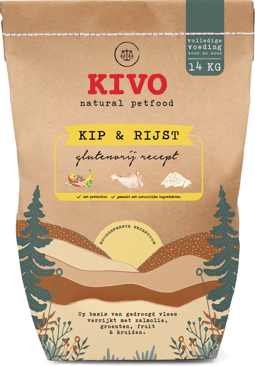 Kivo Petfood Kip & Rijst koudgeperst Glutenvrij 14 kg