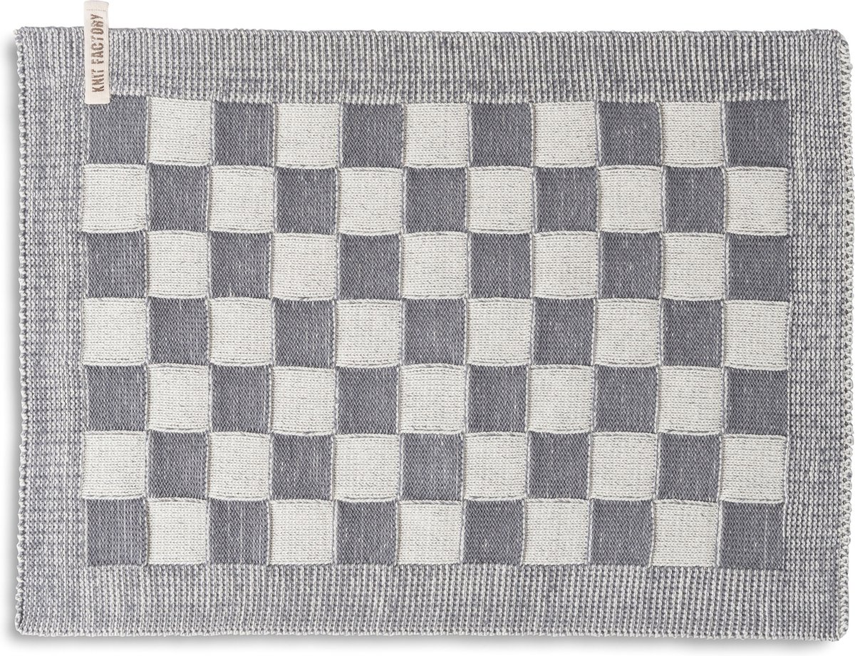 Knit Factory Gebreide Placemat - Onderlegger Block - Eetmat - Ecru/Med Grey - 50x30 cm