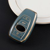 Zachte TPU Sleutelcover Blauw - Gouden Randen - Sleutelhoesje Geschikt voor Subaru Forester / Legacy / Outback - Sleutel Hoesje Cover - Auto Accessoires
