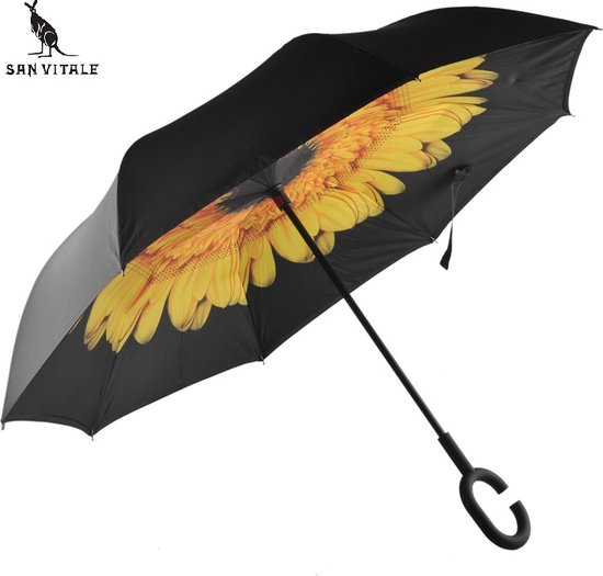 San Vitale® - Unieke reversible Windproof Paraplu - Gele Bloem